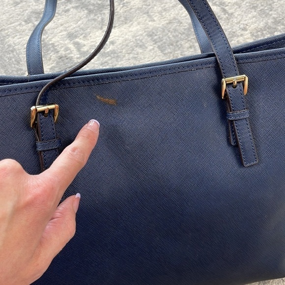 Michael Michael Kors Jet Set Travel Tote Bag Shopper Navy Blue Leather - Picture 6 of 17